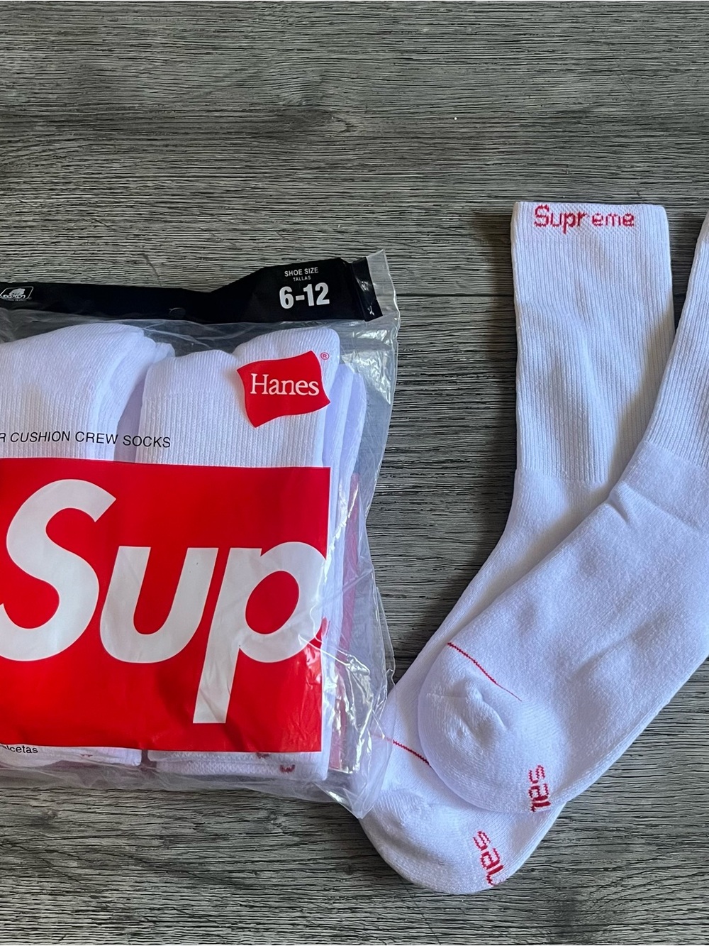 Hanes White Crew Athletic Socks with Red Logo